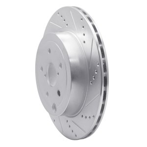 Subaru WRX STI Brake Rotor (1) - Rear Right - R1 Concepts - Drilled & Slotted - Silver - `18-`25